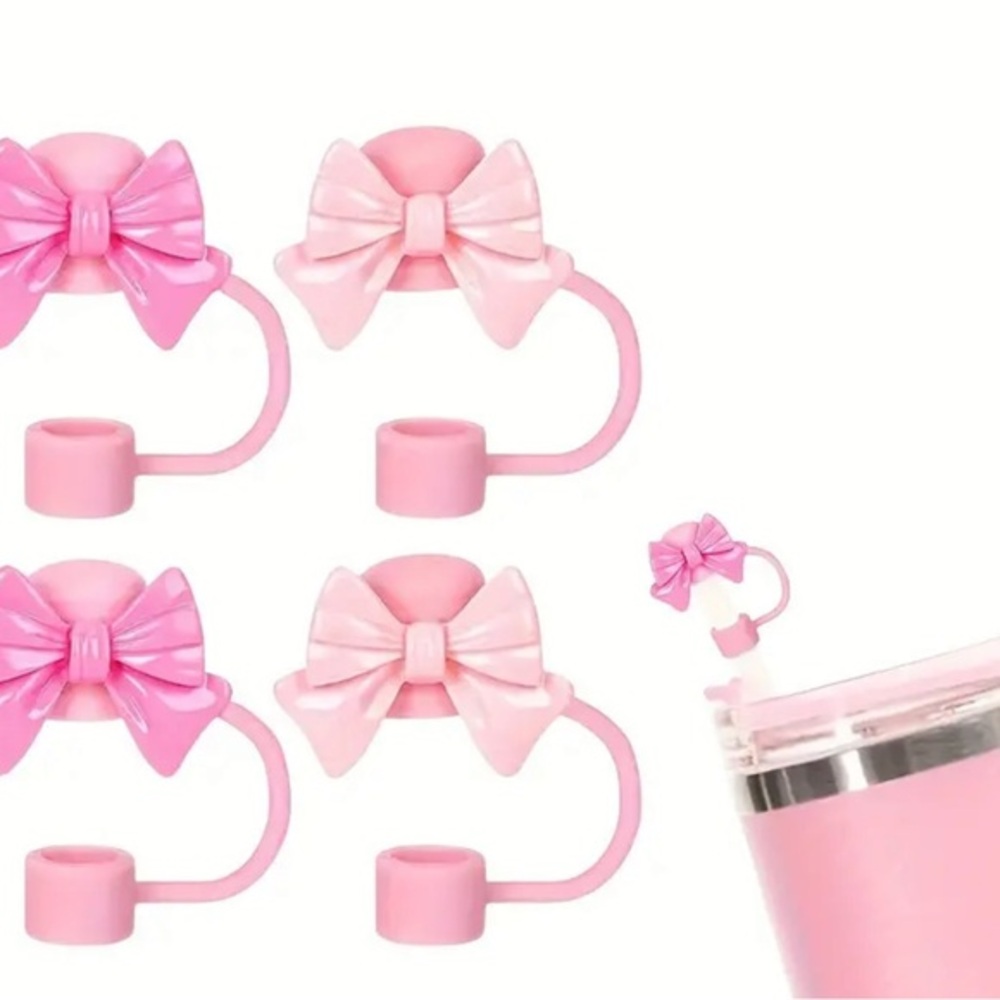 Set of 2- Pink and Cream Bow Stanley Cup Straw Covers